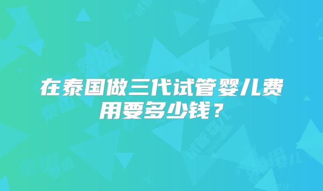 在泰国做三代试管婴儿费用要多少钱？