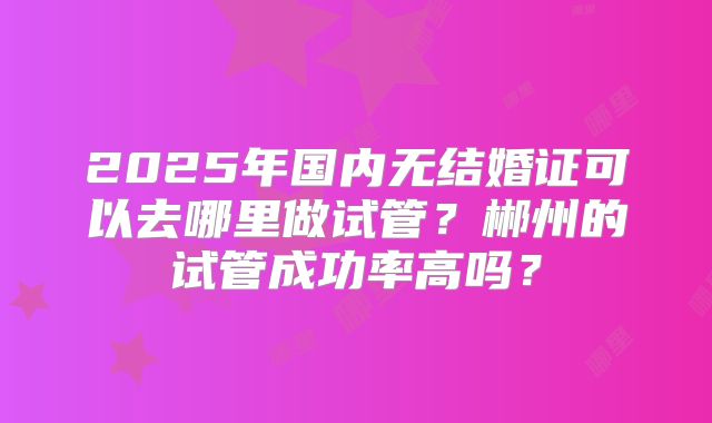 2025年国内无结婚证可以去哪里做试管?郴州的试管成功率高吗?