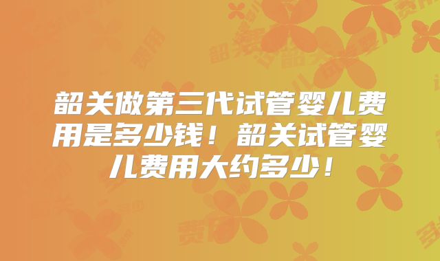 韶关做第三代试管婴儿费用是多少钱！韶关试管婴儿费用大约多少！