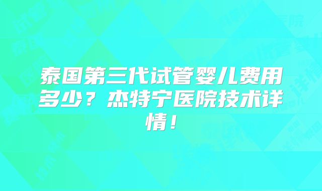 泰国第三代试管婴儿费用多少?杰特宁医院技术详情!