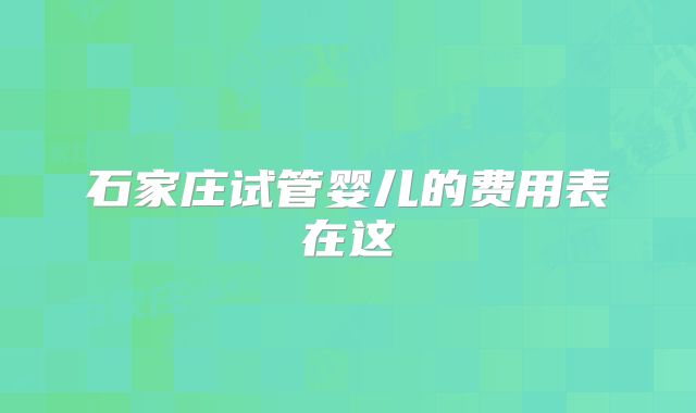 石家庄试管婴儿的费用表在这
