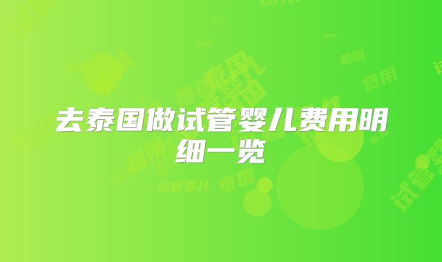去泰国做试管婴儿费用明细一览