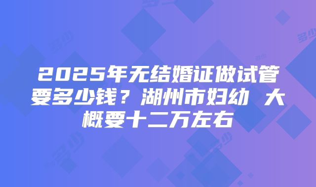 2025年无结婚证做试管要多少钱?湖州市妇幼 大概要十二万左右
