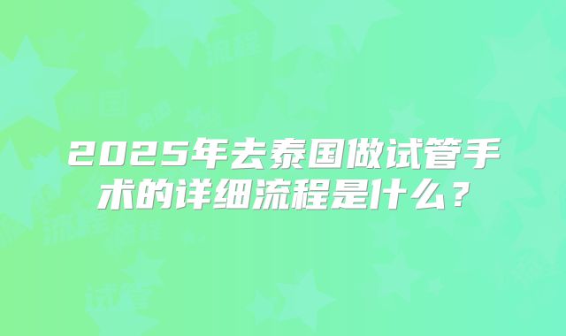 2025年去泰国做试管手术的详细流程是什么?