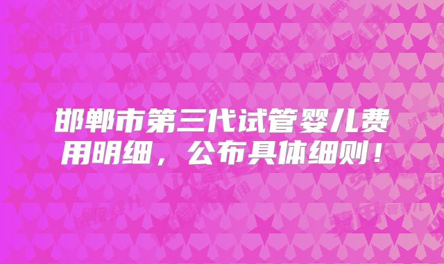 邯郸市第三代试管婴儿费用明细,公布具体细则!