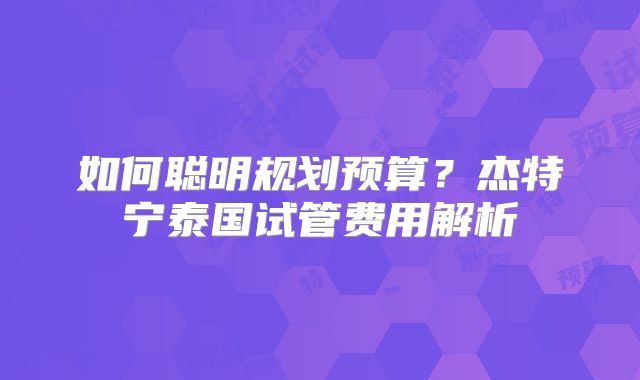 如何聪明规划预算?杰特宁泰国试管费用解析