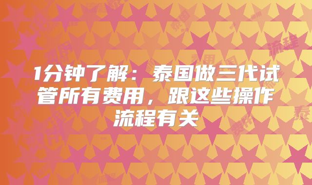 1分钟了解：泰国做三代试管所有费用，跟这些操作流程有关