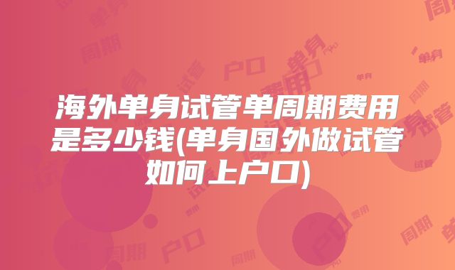 海外单身试管单周期费用是多少钱(单身国外做试管如何上户口)