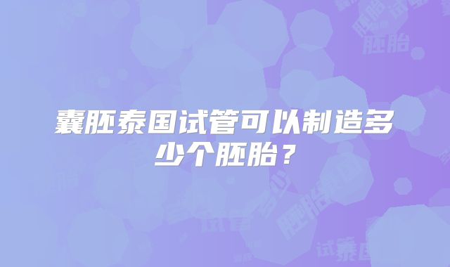 囊胚泰国试管可以制造多少个胚胎？