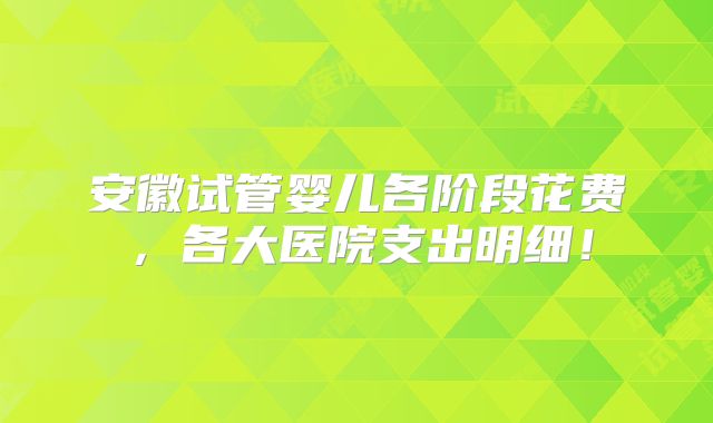 安徽试管婴儿各阶段花费，各大医院支出明细！