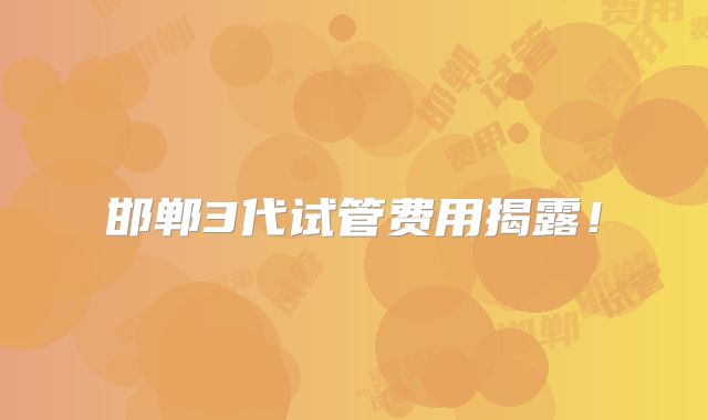 邯郸3代试管费用揭露！