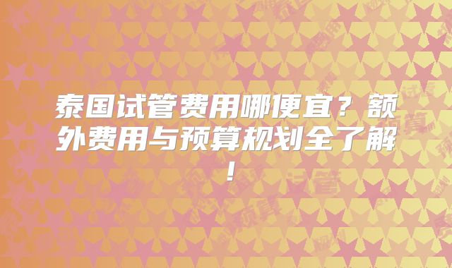 泰国试管费用哪便宜？额外费用与预算规划全了解！
