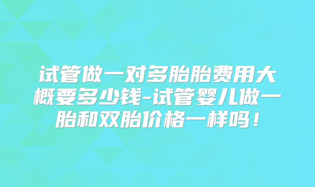 试管做一对多胎胎费用大概要多少钱-试管婴儿做一胎和双胎价格一样吗!
