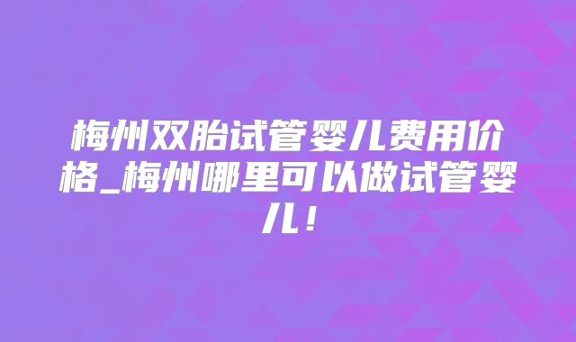 梅州双胎试管婴儿费用价格_梅州哪里可以做试管婴儿!