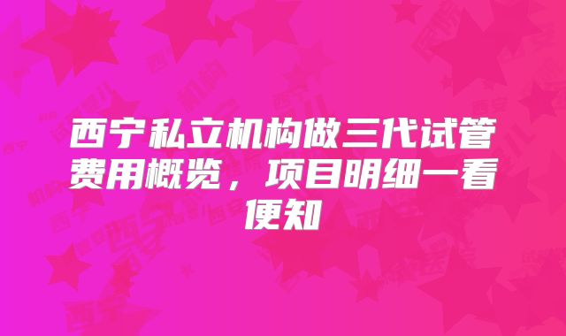 西宁私立机构做三代试管费用概览，项目明细一看便知