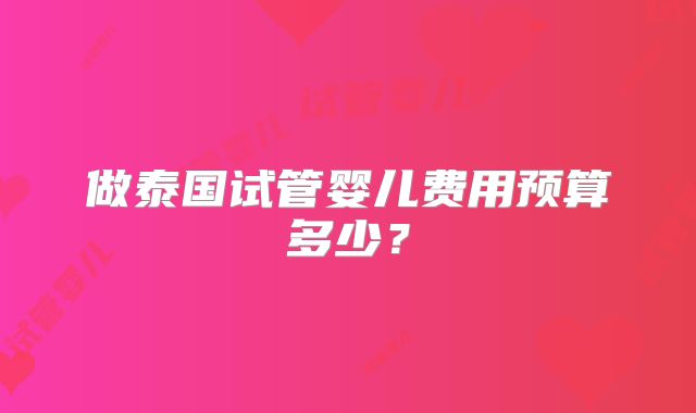 做泰国试管婴儿费用预算多少？