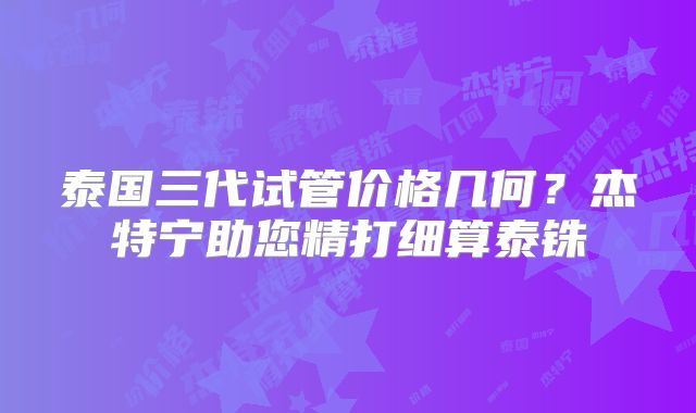 泰国三代试管价格几何？杰特宁助您精打细算泰铢