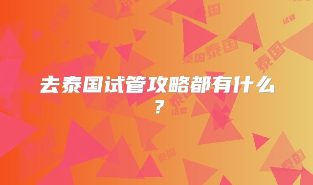去泰国试管攻略都有什么？