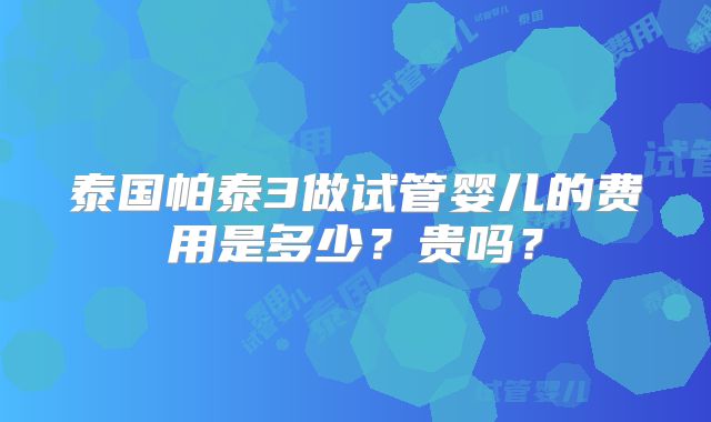 泰国帕泰3做试管婴儿的费用是多少?贵吗?