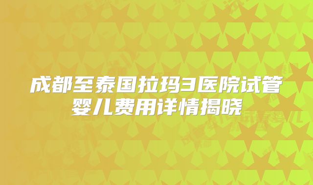 成都至泰国拉玛3医院试管婴儿费用详情揭晓