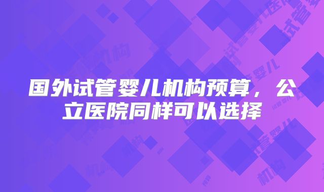 国外试管婴儿机构预算，公立医院同样可以选择