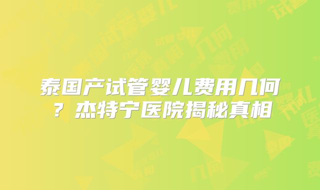 泰国产试管婴儿费用几何？杰特宁医院揭秘真相