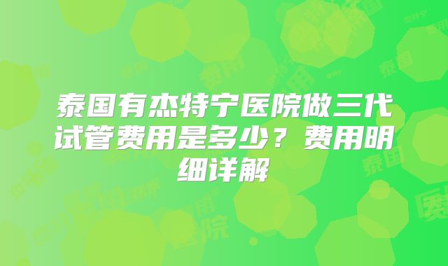泰国有杰特宁医院做三代试管费用是多少？费用明细详解