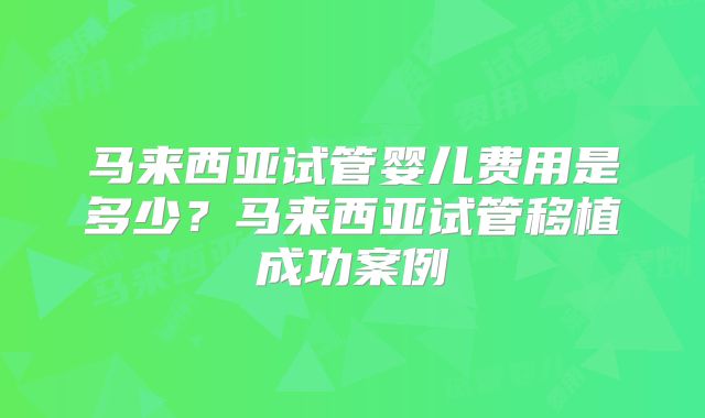 马来西亚试管婴儿费用是多少？马来西亚试管移植成功案例