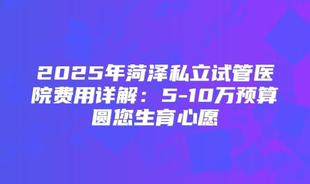 2025年菏泽私立试管医院费用详解:5-10万预算圆您生育心愿