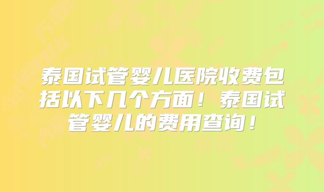泰国试管婴儿医院收费包括以下几个方面!泰国试管婴儿的费用查询!