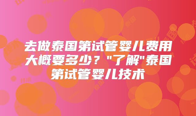 去做泰国第试管婴儿费用大概要多少？