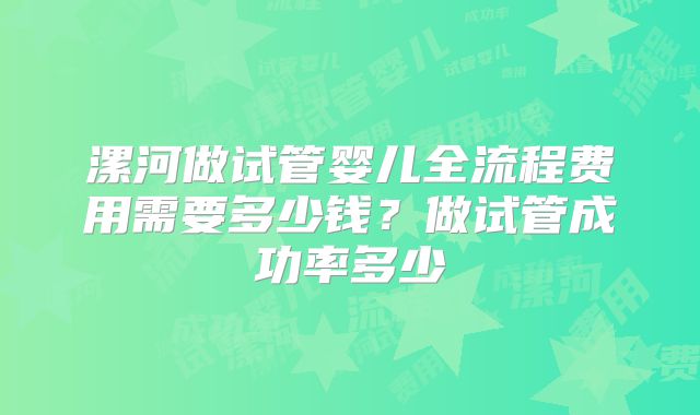 漯河做试管婴儿全流程费用需要多少钱？做试管成功率多少