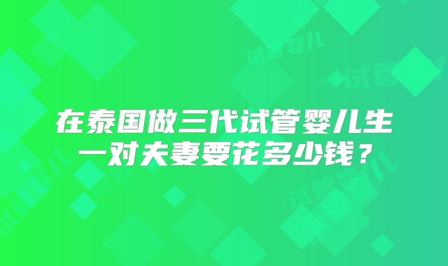 在泰国做三代试管婴儿生一对夫妻要花多少钱?