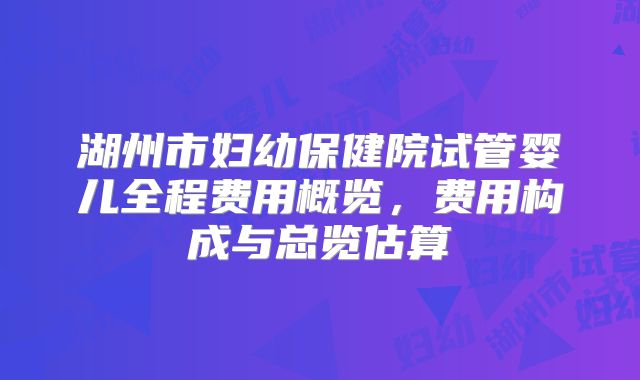 湖州市妇幼保健院试管婴儿全程费用概览，费用构成与总览估算