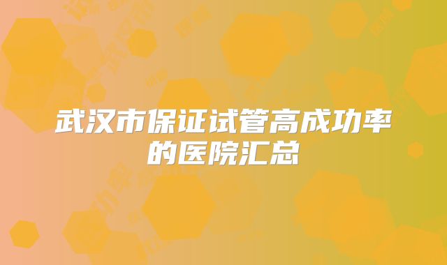 武汉市保证试管高成功率的医院汇总