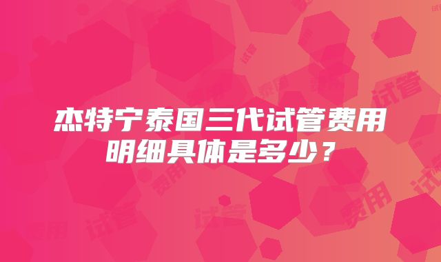 杰特宁泰国三代试管费用明细具体是多少?