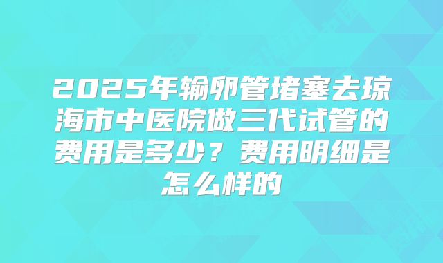 2025年输卵管堵塞去琼海市中医院做三代试管的费用是多少？费用明细是怎么样的