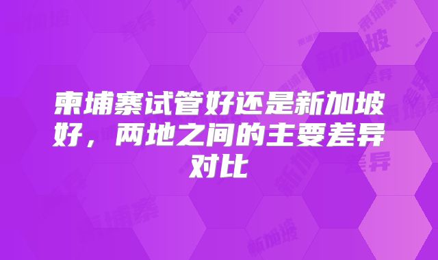 柬埔寨试管好还是新加坡好，两地之间的主要差异对比