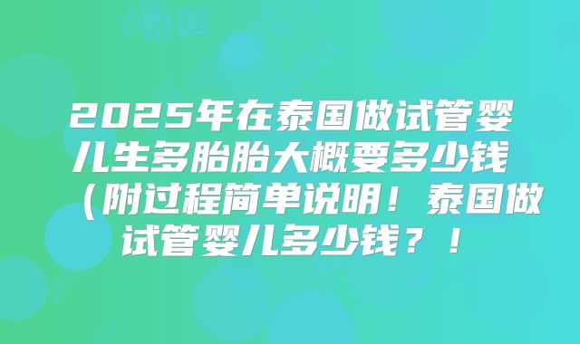 2025年在泰国做试管婴儿生多胎胎大概要多少钱（附过程简单说明！泰国做试管婴儿多少钱？！