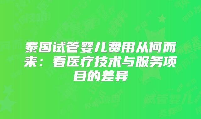 泰国试管婴儿费用从何而来：看医疗技术与服务项目的差异