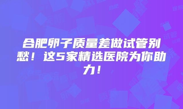 合肥卵子质量差做试管别愁！这5家精选医院为你助力！