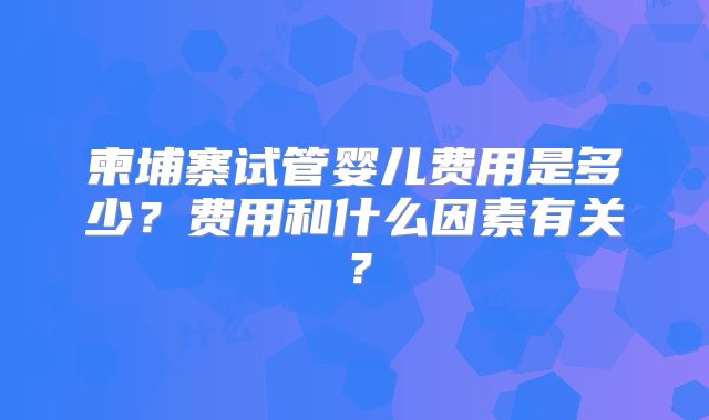 柬埔寨试管婴儿费用是多少？费用和什么因素有关？