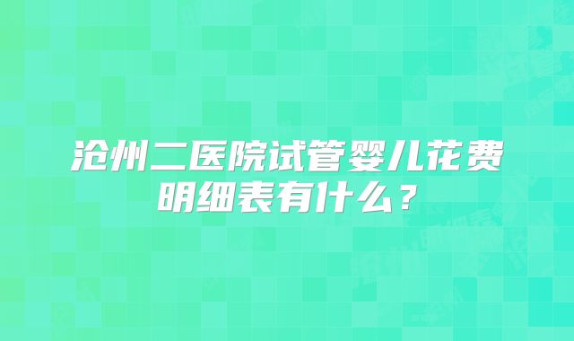 沧州二医院试管婴儿花费明细表有什么？