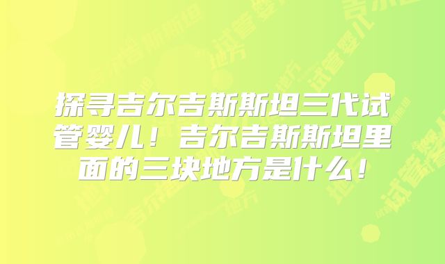 探寻吉尔吉斯斯坦三代试管婴儿！吉尔吉斯斯坦里面的三块地方是什么！