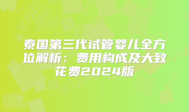 泰国第三代试管婴儿全方位解析：费用构成及大致花费2024版
