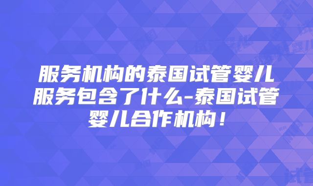 服务机构的泰国试管婴儿服务包含了什么-泰国试管婴儿合作机构!