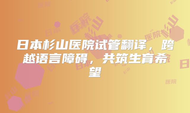 日本杉山医院试管翻译，跨越语言障碍，共筑生育希望