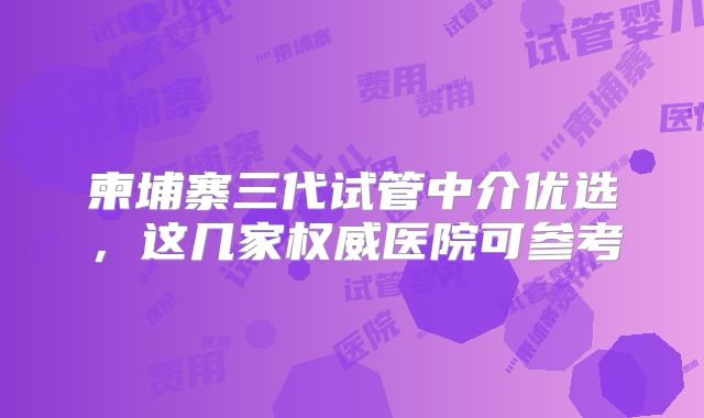 柬埔寨三代试管中介优选，这几家权威医院可参考