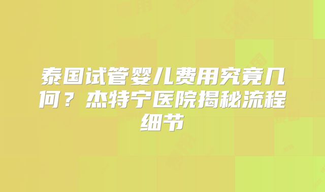 泰国试管婴儿费用究竟几何?杰特宁医院揭秘流程细节