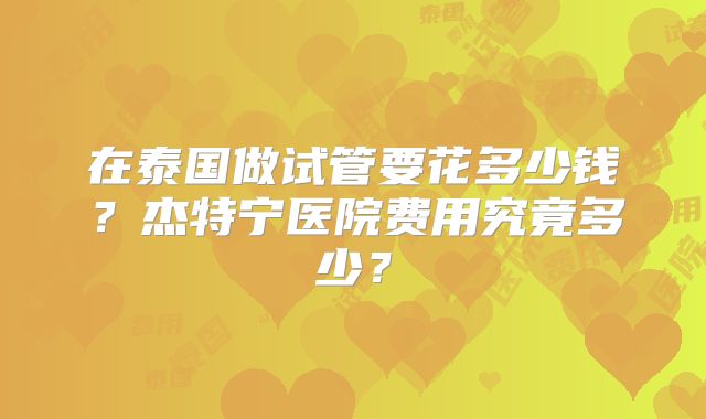 在泰国做试管要花多少钱?杰特宁医院费用究竟多少?